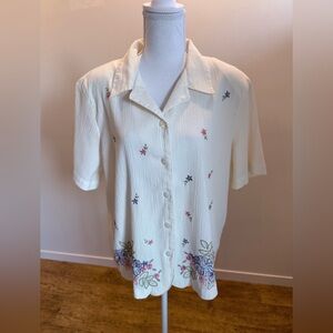 Alfred Dunner Floral Embroidered Button Down size 18 Coastal Grandma Vintage